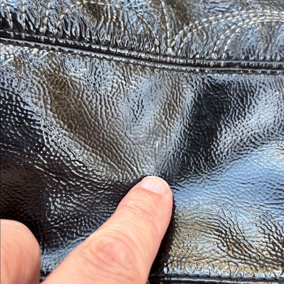 Coach Signature stitched Black patient leather diaper Bag purse laptop carrier - Picture 6 of 16